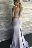 Sexy Mermaid One Shoulder Grey Slit Satin Long Zipper Prom Dresses JS63