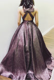 Elegant Deep V Neck Chocolate Brown Long Ball Gown Prom Dresses with Pockets JS842