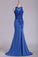 Prom Dresses Scoop With Applique And Slit Spandex Sheath Open Back