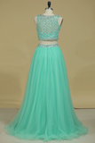 Two Pieces Prom Dress Bateau A Line Pick Up Tulle With Beading