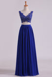 Two-Piece Straps Chiffon With Applique And Beads Prom Dresses