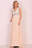 Scoop Open Back Prom Dresses A Line Chiffon With Beads&Appliques