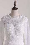 Wedding Dresses Scoop Long Sleeves Open Back Lace With Applique