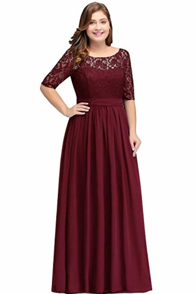 Buy Plus Size Lace Chiffon With Half Sleeves Elegant Long Ball Evening ...