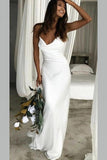 Elegant Mermaid Cowl Neckline White Simple Wedding Dresses, Spaghetti Straps Bridal Dress SJS15177