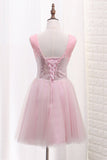 V Neck Tulle A Line Homecoming Dresses Sequined Bodice Short/Mini