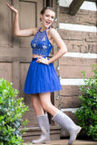 Halter Homecoming Dresses Two-Piece Tulle Short/Mini Beaded Bodice