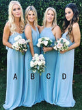 Elegant A Line Sky Blue Mismatched Bridesmaid Dresses Chiffon Long Prom Dresses SJS15152