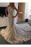 Halter Mermaid Lace Sleeveless Wedding Dress With SJSP8XSP72Y