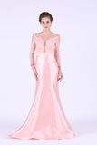 Mermaid Prom Dresses Scoop Long Sleeves Satin With Applique