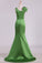 V Neck Mermaid With Bow Knot Evening Dresses Satin Sweep Train