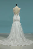 Open Back Mermaid Wedding Dresses Spaghetti Straps Tulle With Applique And Beads