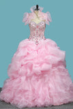 Organza Ball Gown Quinceanera Dresses Sweetheart Beaded Bodice Lace Up