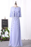 Scoop Mother Of The Bride Dresses Mid-Length Sleeves A Line With Beads