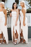 A Line Spaghetti Straps Chiffon With Split Bridesmaid Dresses Prom Dresses