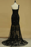 Sheath/Column One Shoulder Evening Dress With Applique And Beads Tulle
