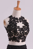 Black Two-Piece Scoop Open Back Prom Dresses Sheath Spandex