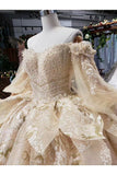 Ball Gown Wedding Dresses Sweetheart 3/4 Sleeves Top Quality Appliques Tulle Beading