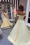 A Line Off the Shoulder Sweetheart Yellow Prom Dresses, Long Formal Dresses SJS15551