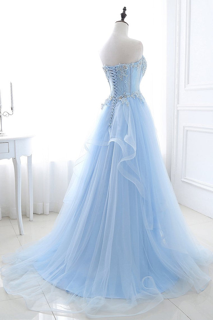 Buy A Line Prom Dresses Sweetheart Tulle With Applique Sweep Train ...