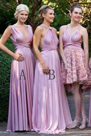 Charming Lilac A-Line V-Neck Floor-Length Convertible Bridesmaid Dresses, Prom Dresses SJS15102
