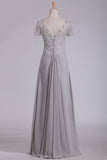 A Line Scoop Mother Of The Bride Dresses Chiffon With Beads And Applique
