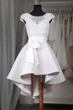 Cute Cap Sleeve Short Off White High Low Homecoming Dresses Satin