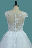 Tulle A Line Scoop Wedding Dresses With Applique Sweep Train