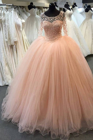 Scoop Long Sleeves Ball Gown Sweetheart Tulle With Appliques