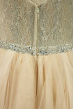 Spaghetti Straps Wedding Dresses A Line Tulle & Lace With Beaded Waistline