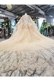 Ball Gown Wedding Dresses One Meter Train Short Sleeves Top Quality Appliques Tulle Beading
