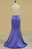 Prom Dresses V Neck Beaded Bodice Open Back Mermaid/Trumpet Satin & Tulle Floor Length