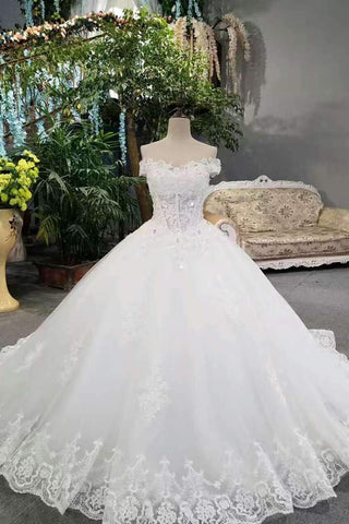 Hot Selling Wedding Dresses Lace Up With Appliques And Sequins And Bow Knot Off The Shoulder