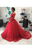 Quinceanera Dresses Boat Neck Long Sleeves Tulle With Applique