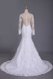 Wedding Dresses Mermaid Scoop Long Sleeves Tulle With Applique Court Train