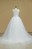 Bateau Wedding Dress Ball Gown Organza & Lace With Beading