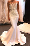 New Arrival Satin Wedding Dresses Mermaid Scoop With Appliques And Beads