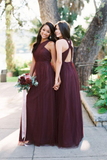 Romantic Tulle A Line Backless Bridesmaid Dresses