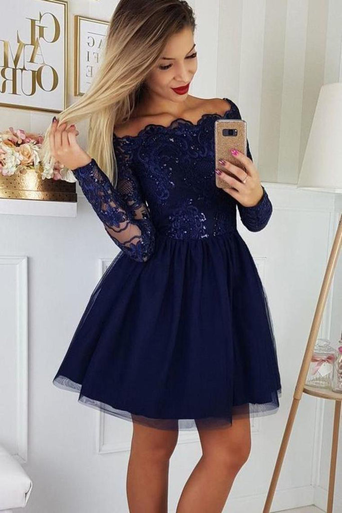 Buy Cute Off The Shoulder Tulle Homecoming Dress With Lace Appliques ...