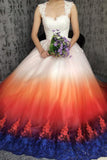 Princess Sweetheart Lace Appliques Ombre Tulle Long Prom Dresses Wedding Dresses SJS15309
