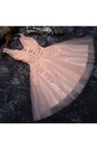 Tulle V Neck A Line Homecoming Dresses With Applique And Sash