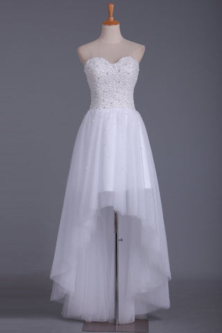 Asymmetrical Sweetheart Beaded Bodice Prom Dresses A Line Tulle