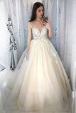 Scoop Neckling Long Ball Gown Ivory And Chanpagme Elegant Princess Prom Dresses