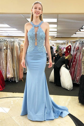 Prom Dresses Mermaid Satin With Appliques Sweep Train