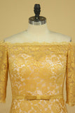 Plus Size Gold Mother Of The Bride Dresses Boat Neck Half Sleeve Lace Sheath