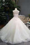 Sweetheart Floor Length Wedding Dress Tulle Lace Up With Beads Sequins Appliques