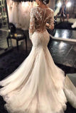 V Neck Wedding Dresses Mermaid/Trumpet With Applique And Beads Sweep Train