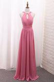 Chiffon Bridesmaid Dresses Scoop A Line Floor Length With Ruffles And Slit