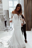 Wedding Dresses Mermaid Scoop Long Sleeves With Applique Satin