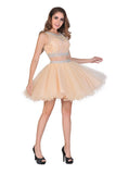 A-Line Homecoming Dresses Short/Mini Scoop Beaded Bodice Tulle